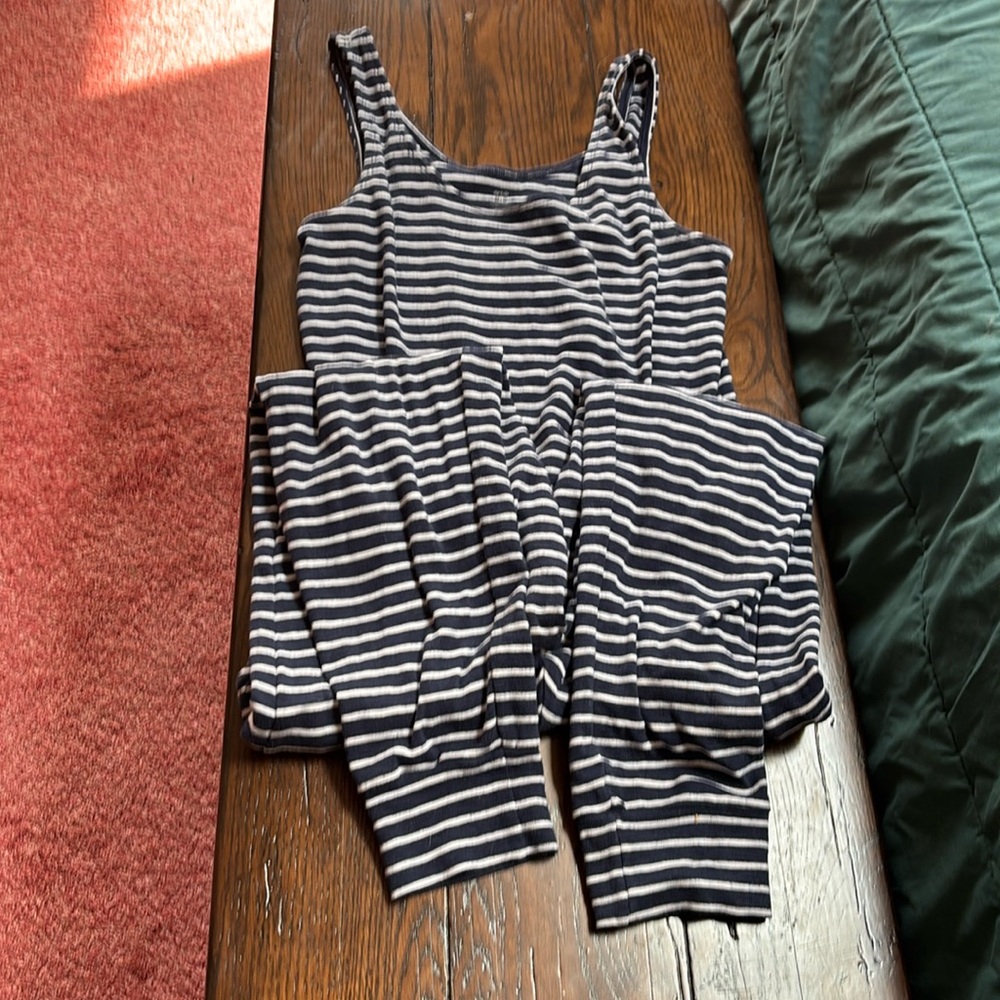 Tank Aerie pant romper jumpsuit navy white strip xsmall tie waist
